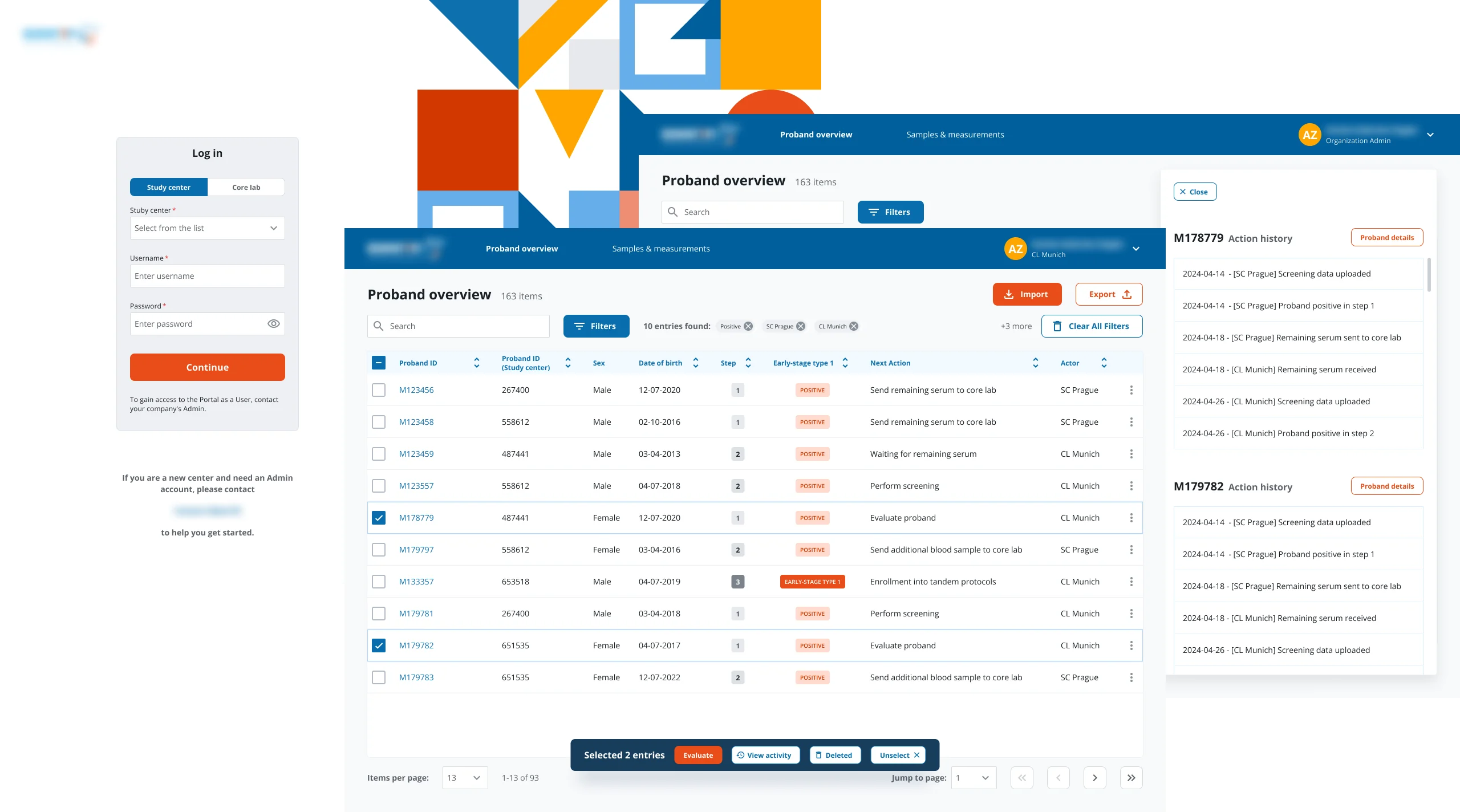 Antibody-screening data platform — multi-centre clinical workflow